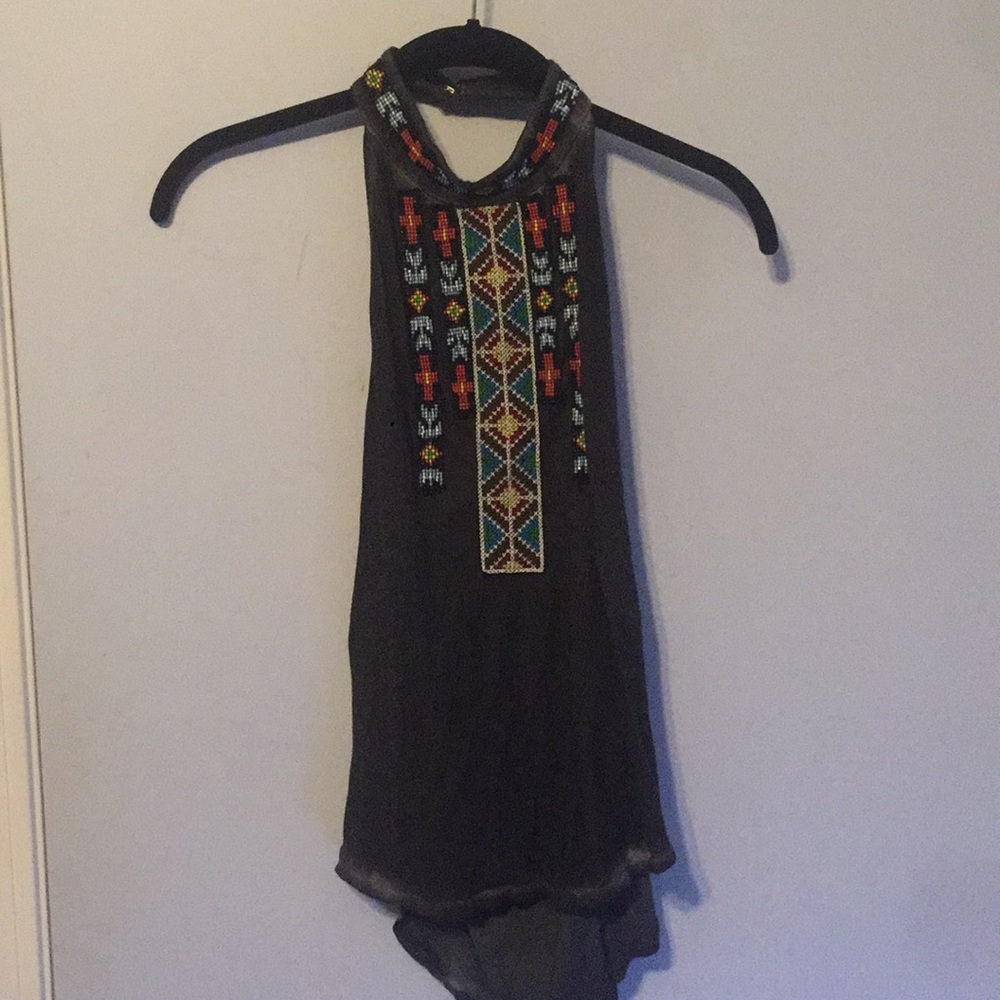 Open back halter beaded top
